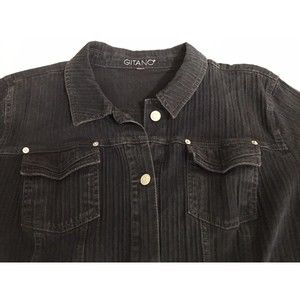 Vintage Gitano 80s Black Medium Jeans Jacket Vintage Striped Stretch Button EUC